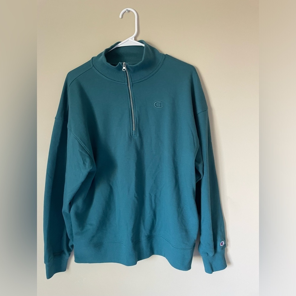 Champion vintage Men's teal/green quarter Zip-Up Sweater NWOT Size medium Y2K